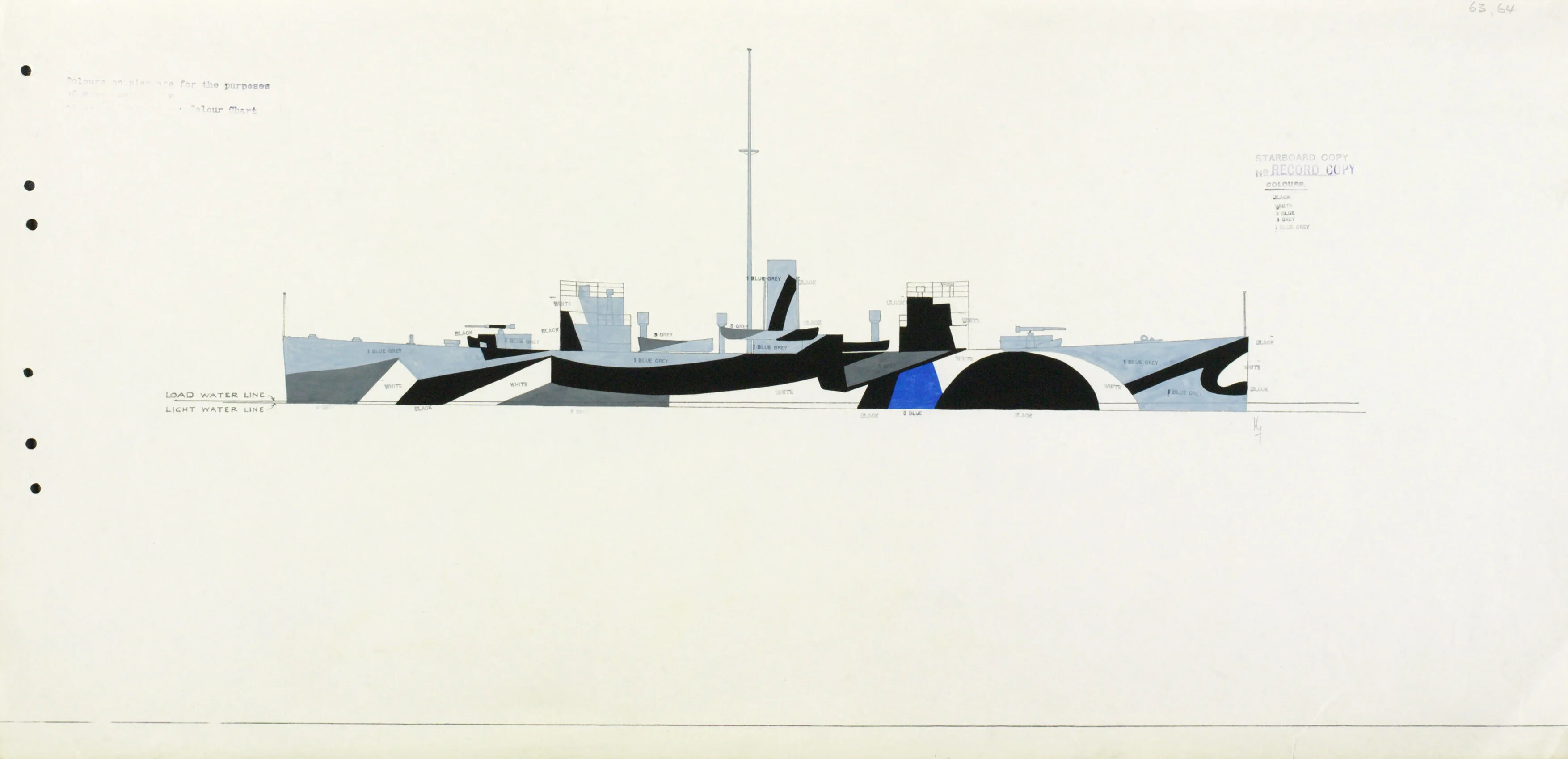 Drawing of dazzle camouflage on a ship